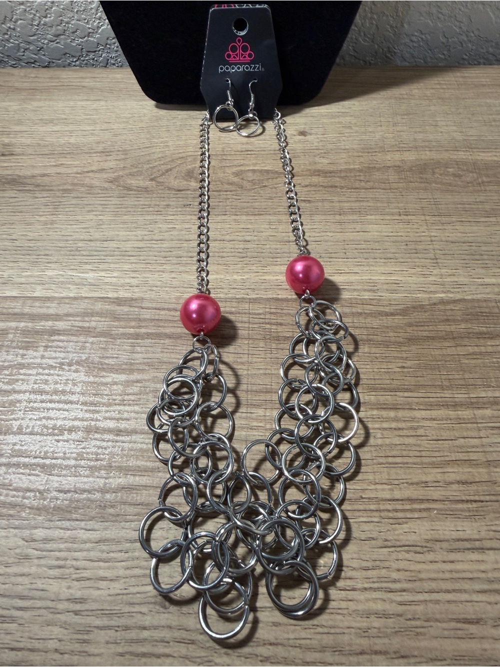 paparazzi Silver Multi-Ring Necklace with Pink Accent Beads